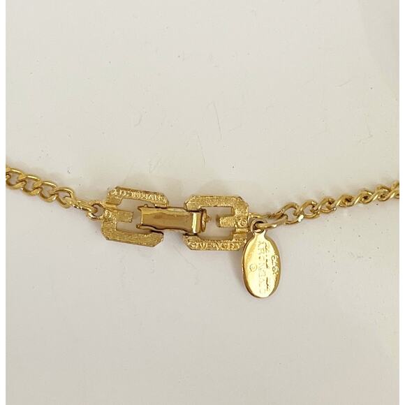 GIVENCHY Vintage Enamel 'G' Station Necklace Black Gold - Picture 12 of 12